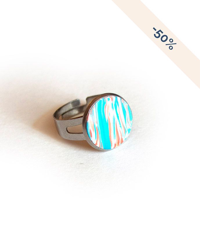 Bague ronde réglable en acier inoxydable bleu blanc orange - Collection Couleurs Unies - Promotion -50%