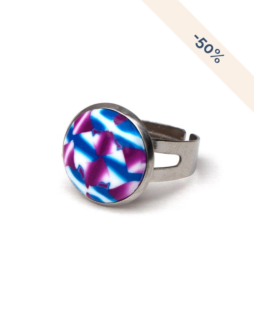 Bague ronde réglable en acier inoxydable violet bleu blanc - Collection Géométrie - Promotion -50%