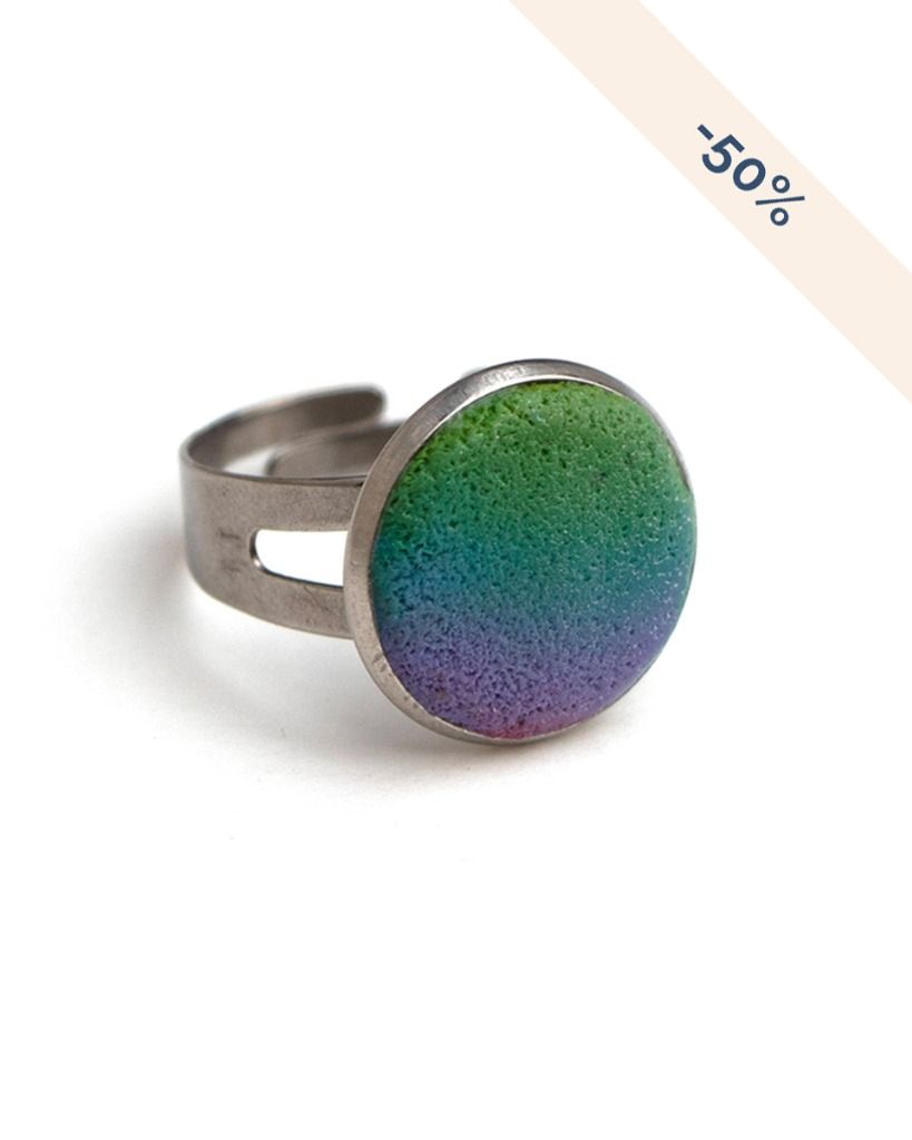 Bague ronde réglable en acier inoxydable vert, violet, bleu - Collection Couleurs Unies - Promotion -50%