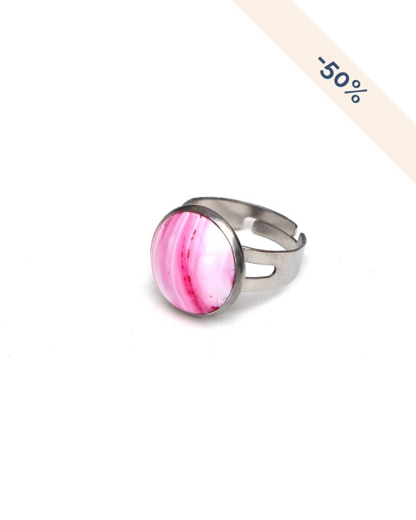 Bague ronde réglable en acier inoxydable Mokume Gane Rose - Collection Imitation - Promotion -50%