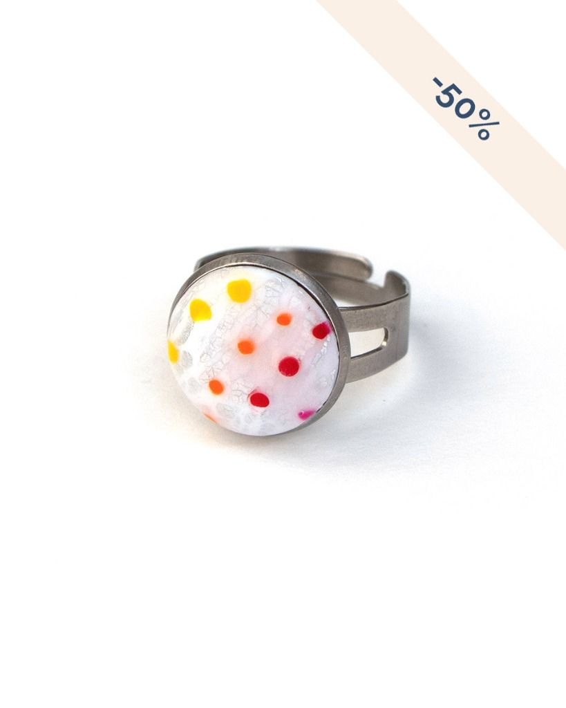 Bague ronde réglable en acier inoxydable pois multicolore - Collection Couleurs Unies - Promotion -50%