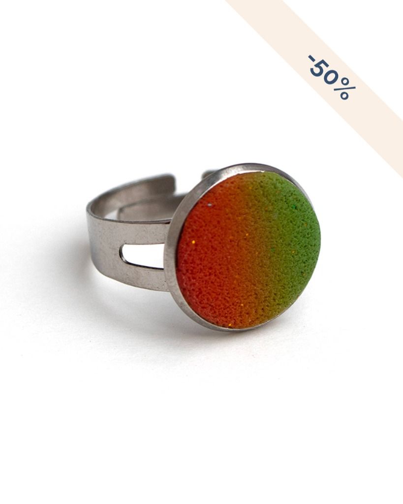 Bague ronde réglable en acier inoxydable orange, vert - Collection Couleurs Unies - Promotion -50%