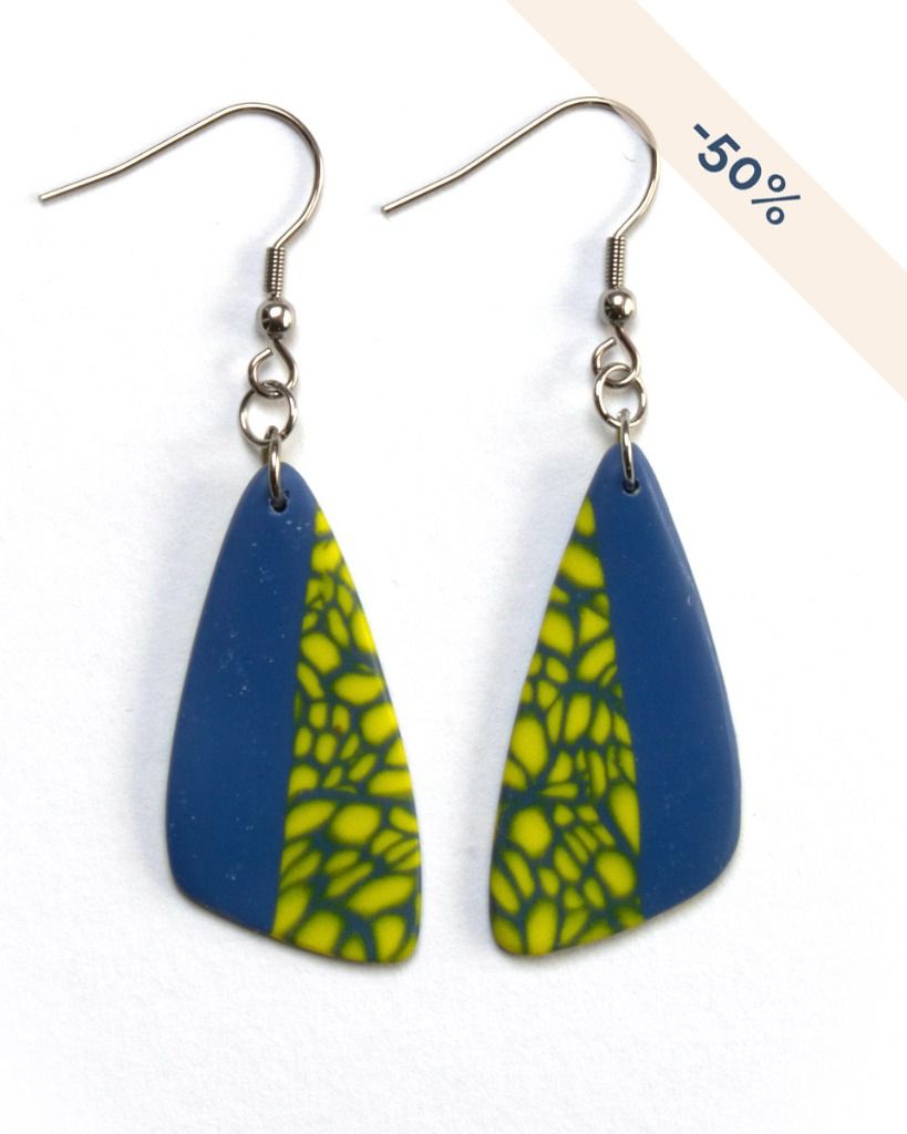 Boucles d'oreilles triangle goutte bleu jaune - Modèle unique - Promotion 50%