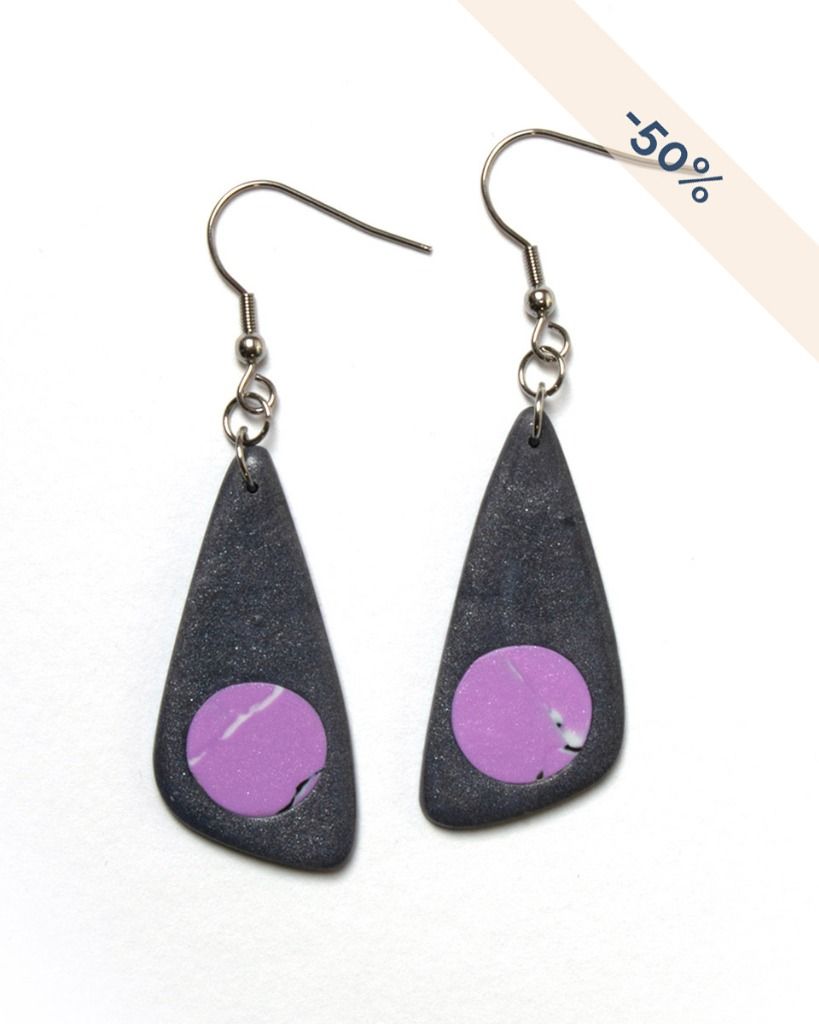 Boucles d'oreilles triangle goutte gris violet - Modèle unique - Promotion 50%