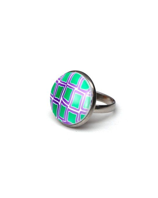 bague ajustable grande vert violet blanc