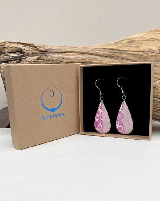 boucles oreilles fleurs cerisier gouttes ecrin