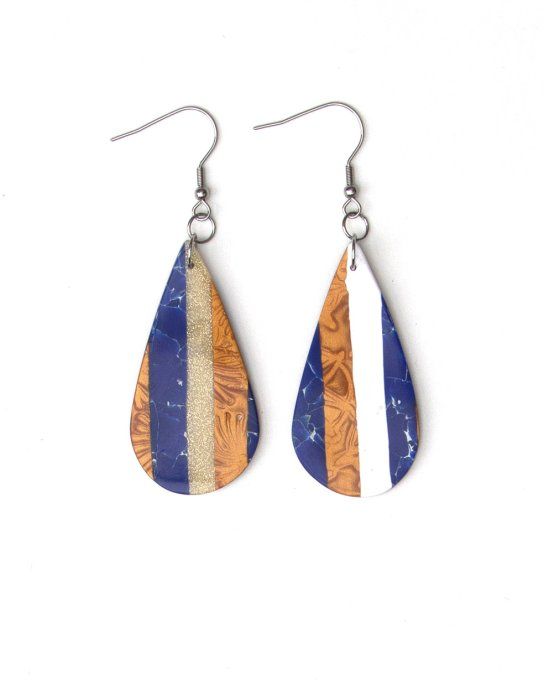 boucles oreilles gouttes or blanc bleu piece unique recto