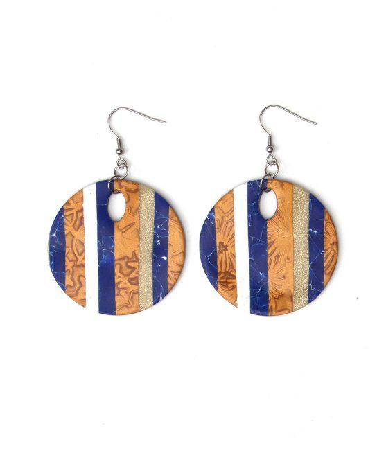 boucles oreilles marbre bleu or blanc rayure recto