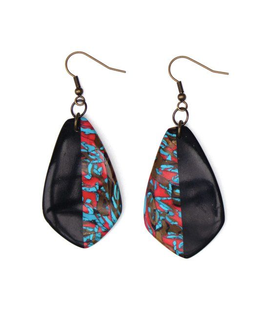 boucles oreilles petales noir turquoise or recto